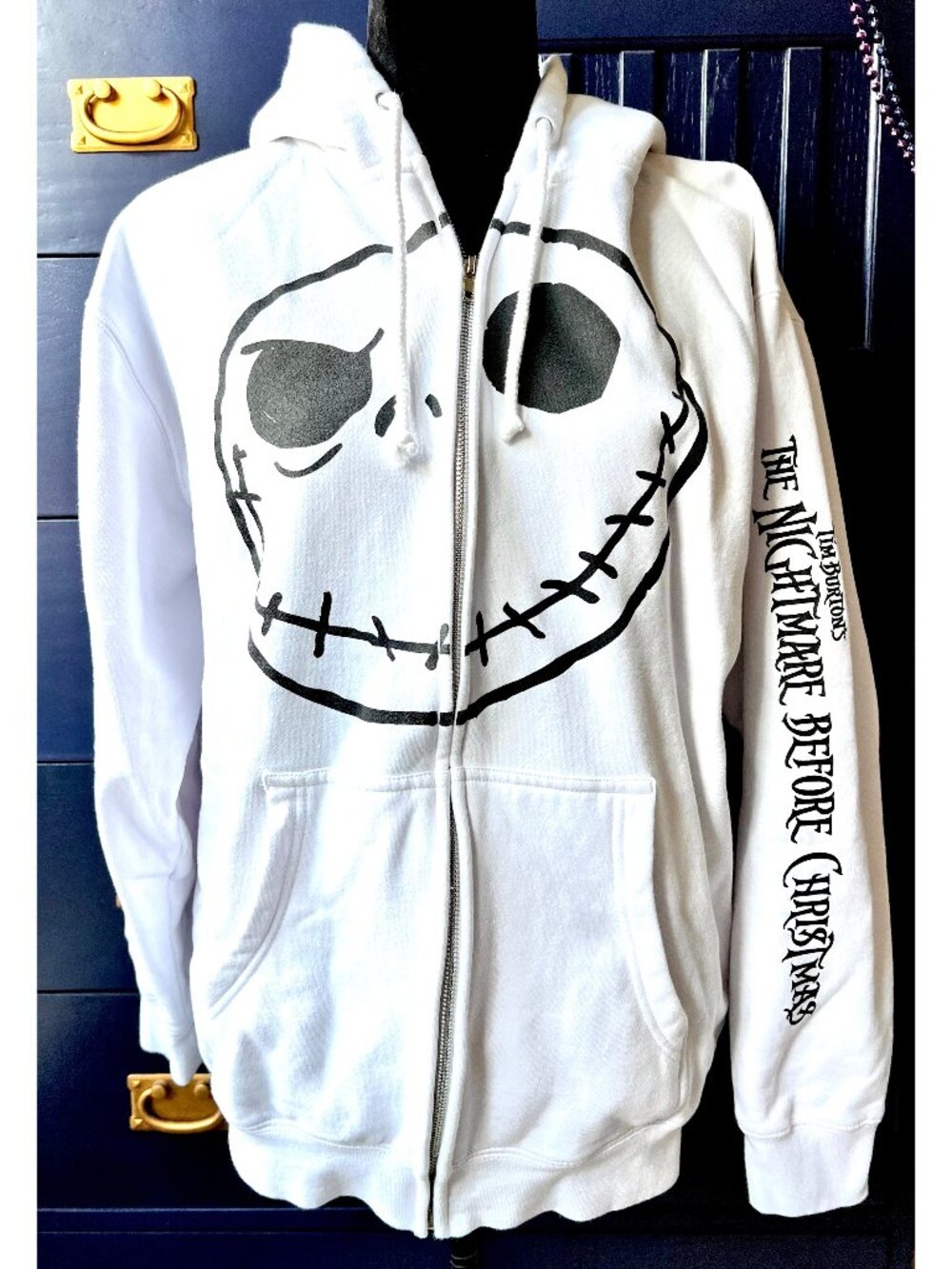 The Nightmare Before Christmas Jack Skellington White Zip Up Hoodie Mens Medium